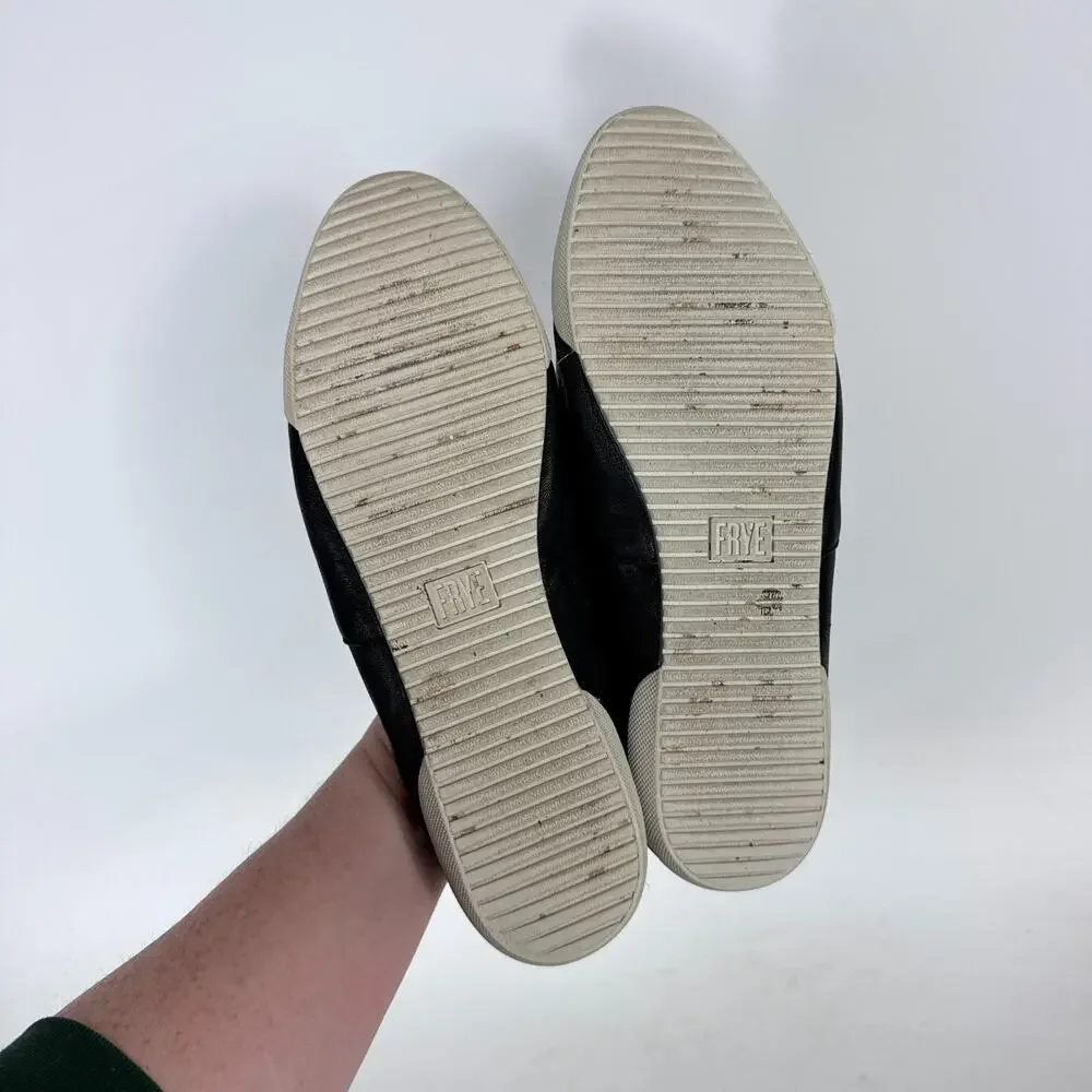 Frye Melanie Sneaker Women's 10 Black Leather Slip-On Low Top Almond toe Comfort